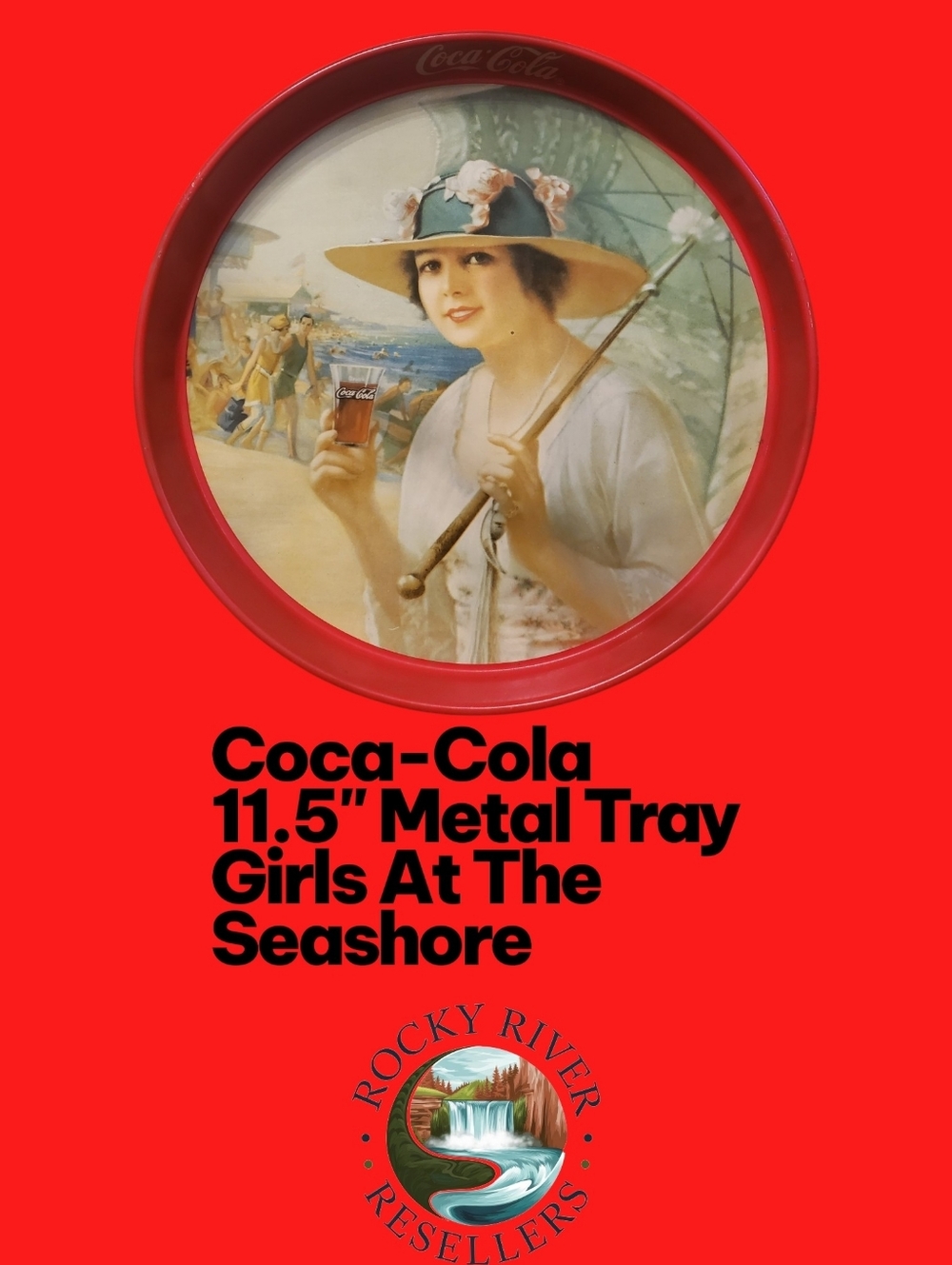 Coca-Cola Round Metal Tray | Girls At The Seashore | 1987 | Vintage | Collectors